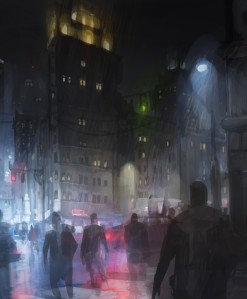 A rainy, dark city in the world of Vampire the Masquerade